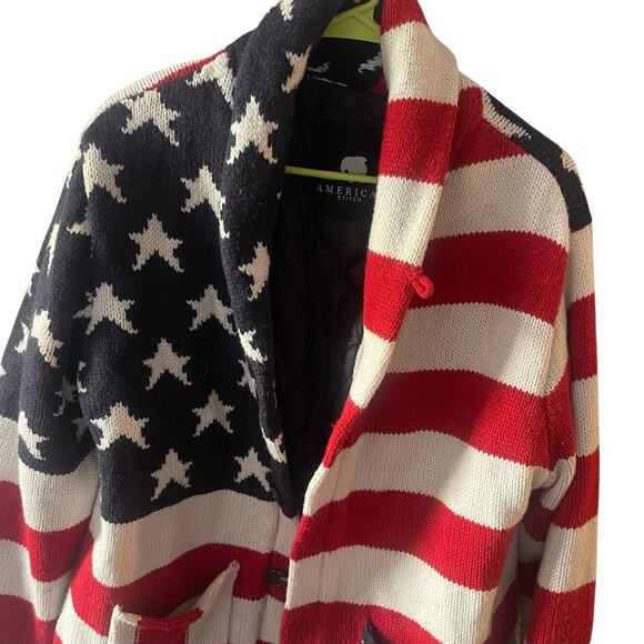American Stitch Sweater Jacket Men’s L Flag Shawl Collar Knit Stars Stripes Y2K - Picture 3 of 4
